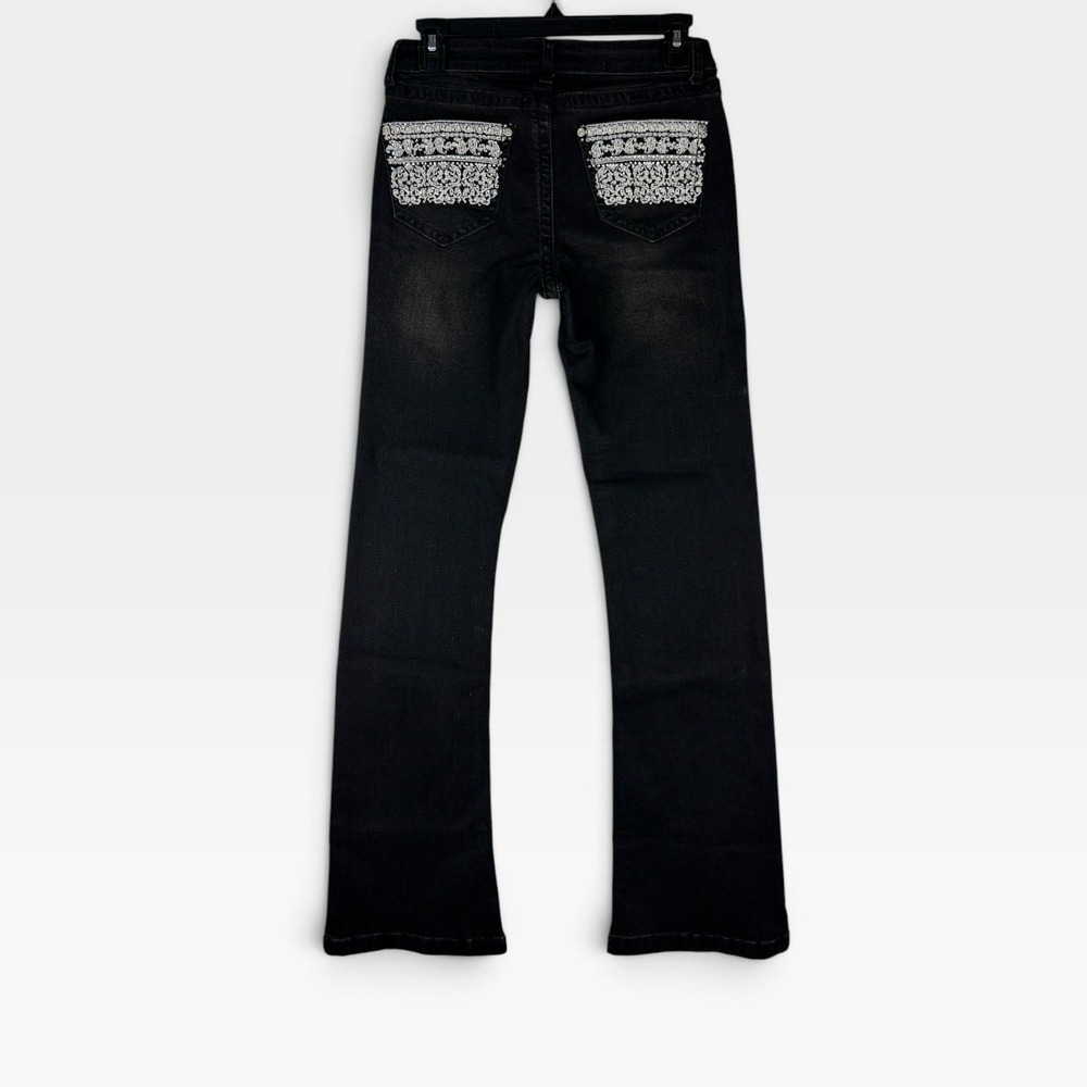 Harper & Ivy Bootcut Jeans Juniors 3 Black Embroidered Rhinestone Pockets NEW